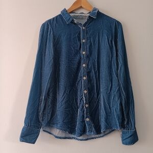 CP Shades Romy Blue Velvet Velour Button Down Shirt Long Sleeve XS
